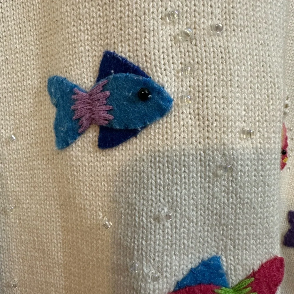 Vintage 90’s Talbots Colorful Fish Cardigan Knit Sweater Size Medium - Picture 2 of 11